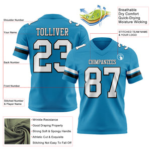 Custom Panther Blue White-Black Mesh Authentic Football Jersey