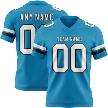 Custom Panther Blue White-Black Mesh Authentic Football Jersey