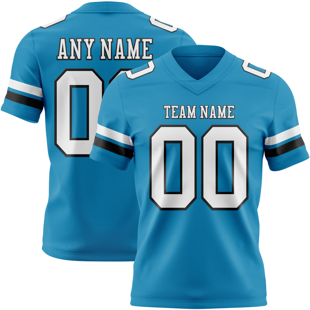 Custom Panther Blue White-Black Mesh Authentic Football Jersey