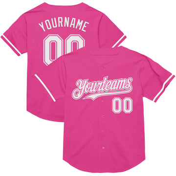 Custom Pink White Mesh Authentic Throwback Baseball Jersey