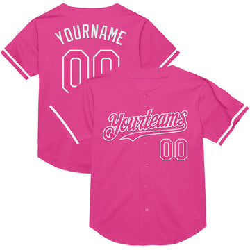 Custom Pink White Mesh Authentic Throwback Baseball Jersey