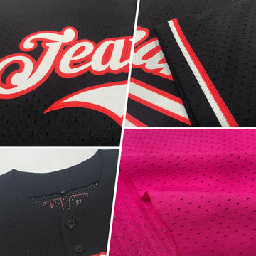 Custom Pink Red Mesh Authentic Throwback Baseball Jersey