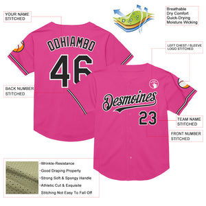 Custom Pink Black-White Mesh Authentic Throwback Baseball Jersey