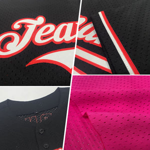 Custom Pink White-Green Mesh Authentic Throwback Baseball Jersey