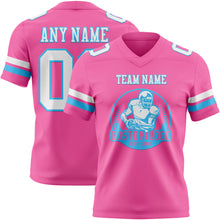 Загрузить изображение в средство просмотра галереи, Custom Pink White-Sky Blue Authentic Football Jersey
