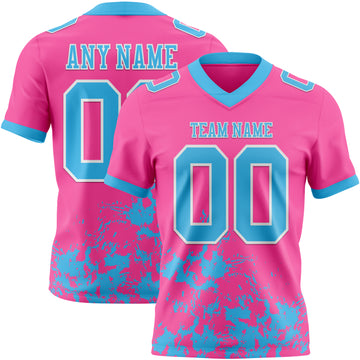 Custom Pink Sky Blue-White Splash Mesh Authentic Football Jersey
