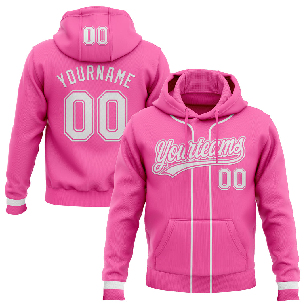 Custom Stitched Pink White-Pink Baseball Pullover Sweatshirt Hoodie