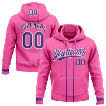 Custom Stitched Pink Purple-White Baseball Pullover Sweatshirt Hoodie