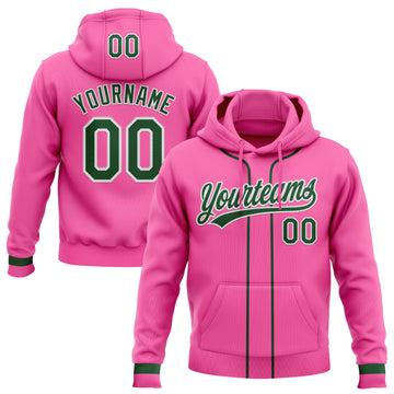 Custom Stitched Pink Green-White Baseball Pullover Sweatshirt Hoodie