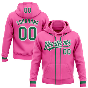 Custom Stitched Pink Kelly Green-White Baseball Pullover Sweatshirt Hoodie