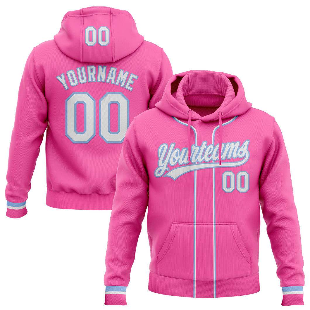 Custom Stitched Pink White-Light Blue Baseball Pullover Sweatshirt Hoodie