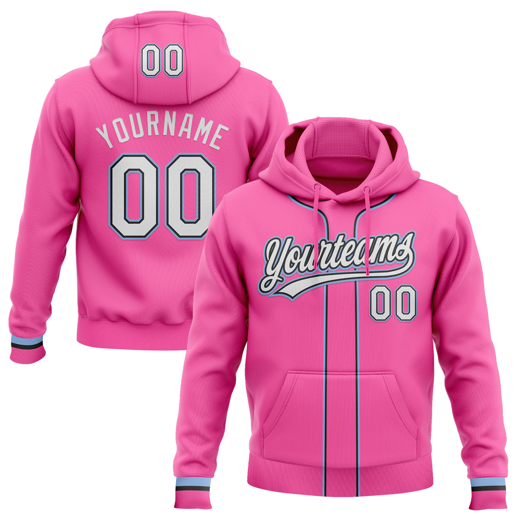 Custom Stitched Pink White Light Blue-Black Baseball Pullover Sweatshirt Hoodie