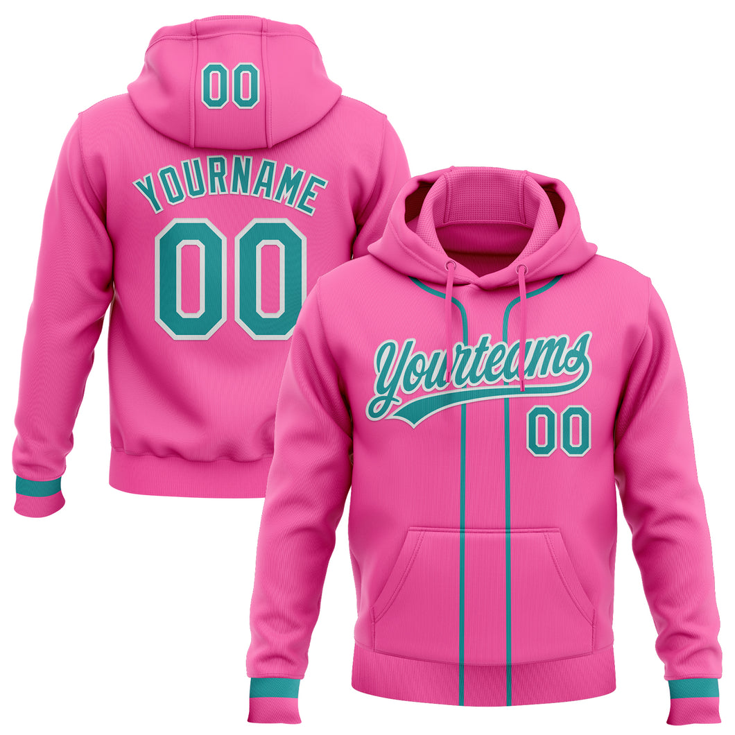 Custom Stitched Pink Teal-White Baseball Pullover Sweatshirt Hoodie