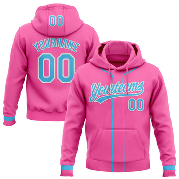 Custom Stitched Pink Sky Blue-White Baseball Pullover Sweatshirt Hoodie