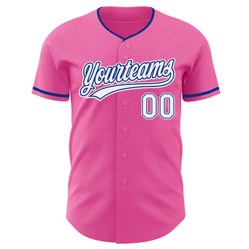 Custom Pink White-Royal Authentic Baseball Jersey