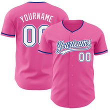 Load image into Gallery viewer, Custom Pink White-Royal Authentic Baseball Jersey

