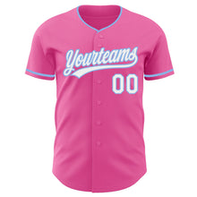 Load image into Gallery viewer, Custom Pink White-Light Blue Authentic Baseball Jersey
