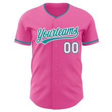 Laden Sie das Bild in den Galerie-Viewer, Custom Pink Teal-White Authentic Baseball Jersey
