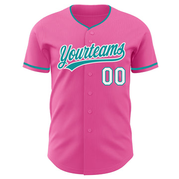 Custom Pink Teal-White Authentic Baseball Jersey