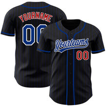 Load image into Gallery viewer, Custom Black Royal Pinstripe Royal Red-White Authentic Baseball Jersey
