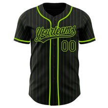 Load image into Gallery viewer, Custom Black Neon Green Pinstripe Neon Green Authentic Baseball Jersey
