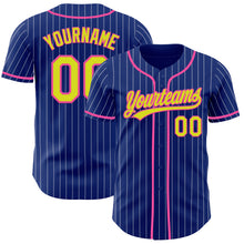 Load image into Gallery viewer, Custom Royal White Pinstripe Neon Yellow-Pink Authentic Baseball Jersey
