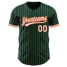 Load image into Gallery viewer, Custom Green White Pinstripe White-Orange Authentic Baseball Jersey
