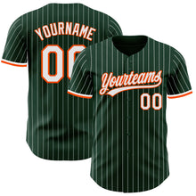 Load image into Gallery viewer, Custom Green White Pinstripe White-Orange Authentic Baseball Jersey
