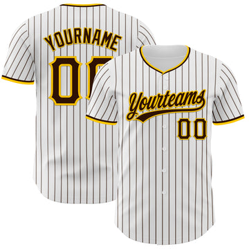 Custom White Brown Pinstripe Brown-Yellow Authentic Baseball Jersey