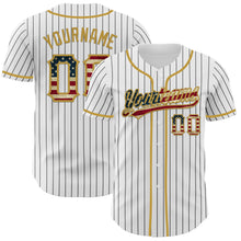Charger l'image dans la galerie, Custom White Black Pinstripe Vintage USA Flag-Old Gold Authentic Baseball Jersey
