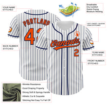 Laden Sie das Bild in den Galerie-Viewer, Custom White Navy Pinstripe Orange-Navy Authentic Baseball Jersey
