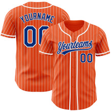 Laden Sie das Bild in den Galerie-Viewer, Custom Orange White Pinstripe Royal-White Authentic Baseball Jersey
