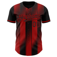 Laden Sie das Bild in den Galerie-Viewer, Custom Black-Red Gradient Classic Vertical Stripe Authentic Baseball Jersey
