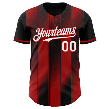 Custom Black White-Red Gradient Classic Vertical Stripe Authentic Baseball Jersey