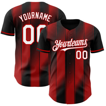 Custom Black White-Red Gradient Classic Vertical Stripe Authentic Baseball Jersey
