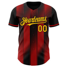 Laden Sie das Bild in den Galerie-Viewer, Custom Black Gold-Red Gradient Classic Vertical Stripe Authentic Baseball Jersey
