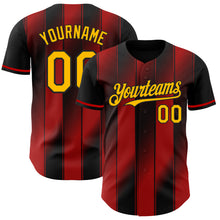 Laden Sie das Bild in den Galerie-Viewer, Custom Black Gold-Red Gradient Classic Vertical Stripe Authentic Baseball Jersey
