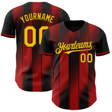 Custom Black Gold-Red Gradient Classic Vertical Stripe Authentic Baseball Jersey