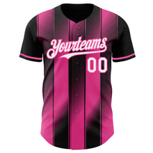 Load image into Gallery viewer, Custom Black White-Pink Gradient Classic Vertical Stripe Authentic Baseball Jersey
