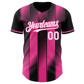 Custom Black White-Pink Gradient Classic Vertical Stripe Authentic Baseball Jersey