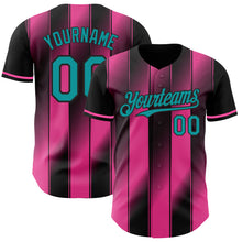 Load image into Gallery viewer, Custom Black Teal-Pink Gradient Classic Vertical Stripe Authentic Baseball Jersey
