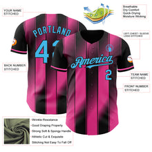 Charger l'image dans la galerie, Custom Black Sky Blue-Pink Gradient Classic Vertical Stripe Authentic Baseball Jersey
