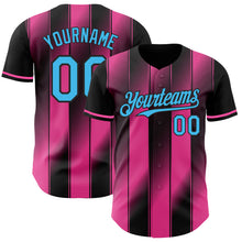 Charger l'image dans la galerie, Custom Black Sky Blue-Pink Gradient Classic Vertical Stripe Authentic Baseball Jersey
