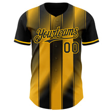 Laden Sie das Bild in den Galerie-Viewer, Custom Black-Gold Gradient Classic Vertical Stripe Authentic Baseball Jersey
