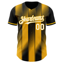 Laden Sie das Bild in den Galerie-Viewer, Custom Black White-Gold Gradient Classic Vertical Stripe Authentic Baseball Jersey
