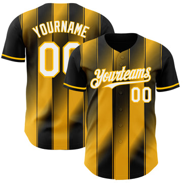 Custom Black White-Gold Gradient Classic Vertical Stripe Authentic Baseball Jersey