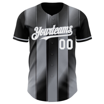 Custom Black White-Gray Gradient Classic Vertical Stripe Authentic Baseball Jersey