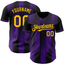 Laden Sie das Bild in den Galerie-Viewer, Custom Black Gold-Purple Gradient Classic Vertical Stripe Authentic Baseball Jersey
