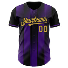 Загрузить изображение в средство просмотра галереи, Custom Black Old Gold-Purple Gradient Classic Vertical Stripe Authentic Baseball Jersey
