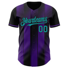 Laden Sie das Bild in den Galerie-Viewer, Custom Black Teal-Purple Gradient Classic Vertical Stripe Authentic Baseball Jersey
